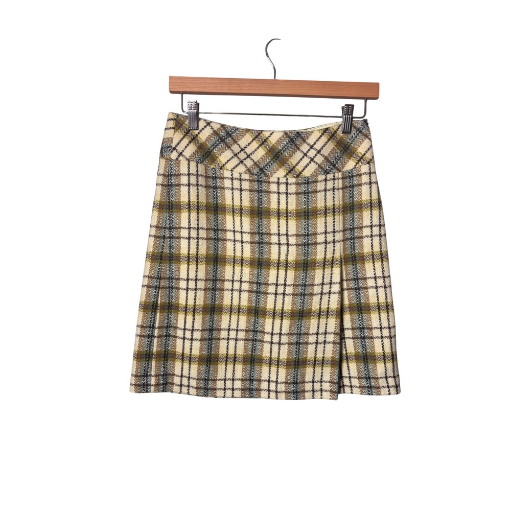 Ann Taylor Loft Petite Skirt 2P Cream Plaid Wool Blend A-Line Mini Academic